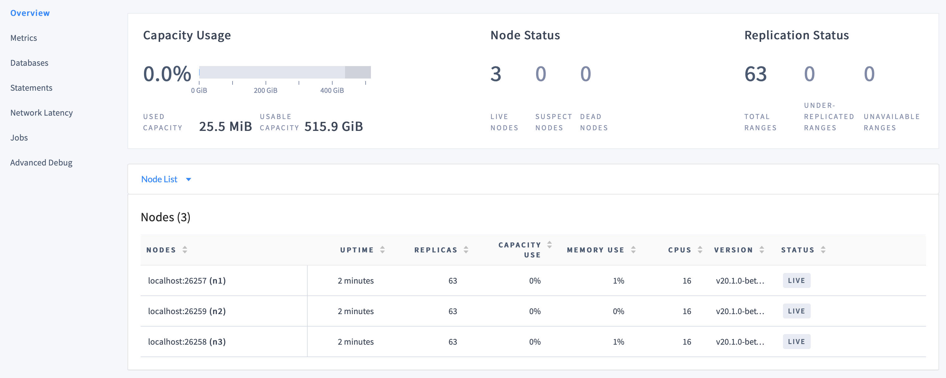 CockroachDB Admin UI